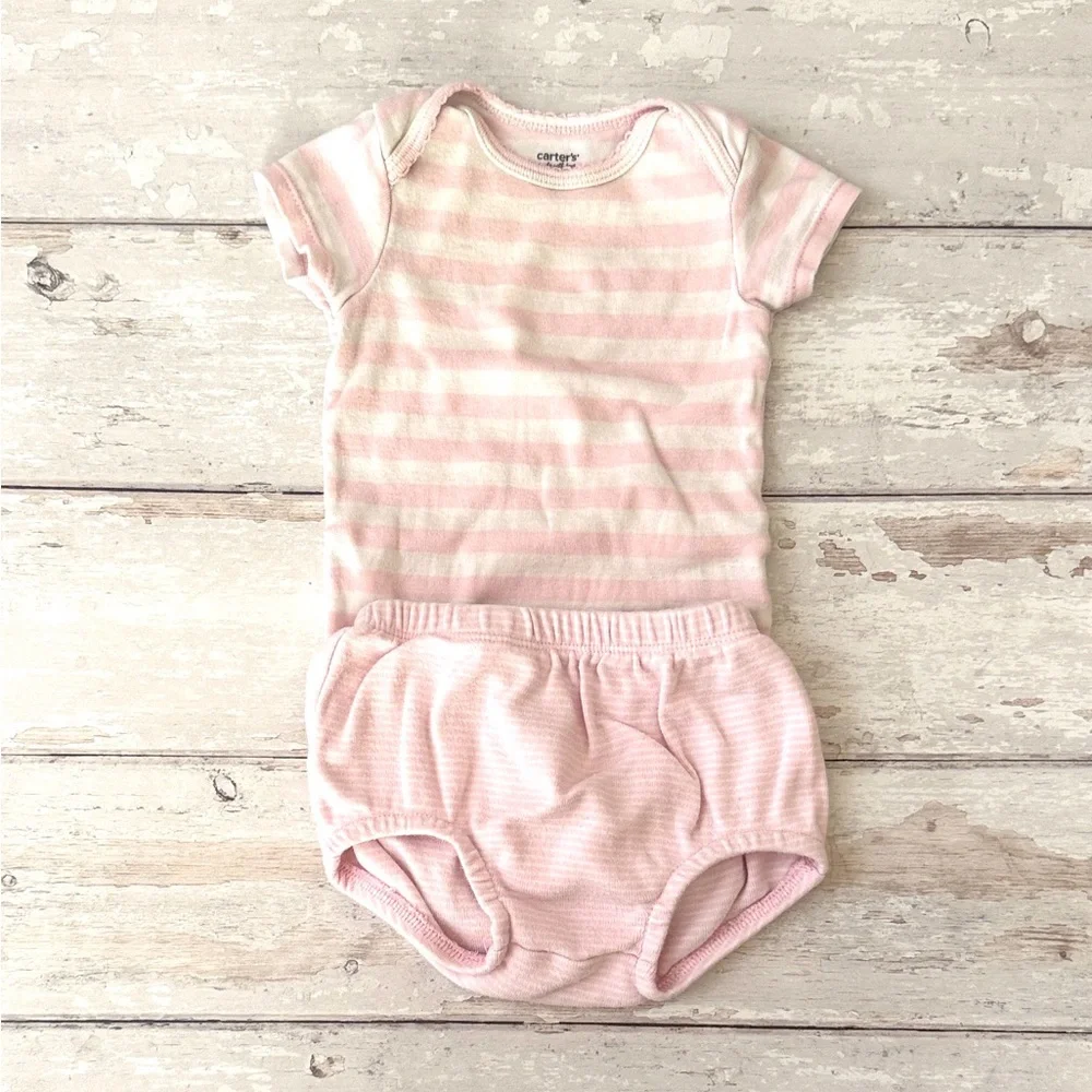 Carters 6m Baby Girl Summer Outfit Pink Stripes Short Sleeve Bodysuit Shorts